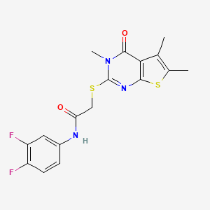 molecular formula C17H15F2N3O2S2 B12144391 N-(3,4-difluorophenyl)-2-(3,5,6-trimethyl-4-oxo(3-hydrothiopheno[2,3-d]pyrimid in-2-ylthio))acetamide 