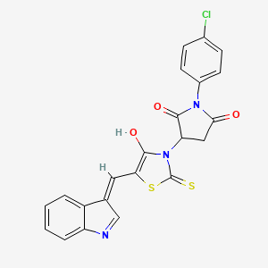 molecular formula C22H14ClN3O3S2 B12144435 1-(4-chlorophenyl)-3-[(5Z)-5-(1H-indol-3-ylmethylidene)-4-oxo-2-thioxo-1,3-thiazolidin-3-yl]pyrrolidine-2,5-dione 