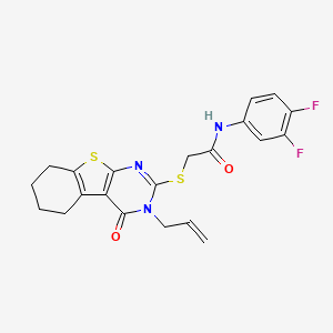 molecular formula C21H19F2N3O2S2 B12144469 N-(3,4-difluorophenyl)-2-(4-oxo-3-prop-2-enyl(3,5,6,7,8-pentahydrobenzo[b]thio pheno[2,3-d]pyrimidin-2-ylthio))acetamide 