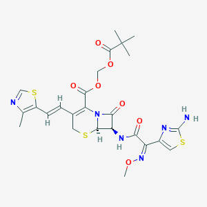 molecular formula C25H28N6O7S3 B121445 2,2-二甲基丙酰氧甲基 (6R,7R)-7-[[(2Z)-2-(2-氨基-1,3-噻唑-4-基)-2-甲氧基亚氨基乙酰]氨基]-3-[(E)-2-(4-甲基-1,3-噻唑-5-基)乙烯基]-8-氧代-5-噻-1-氮杂双环[4.2.0]辛-2-烯-2-羧酸酯 CAS No. 138514-32-6
