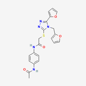 molecular formula C21H19N5O4S B12144532 N-(4-Acetylamino-phenyl)-2-(5-furan-2-yl-4-furan-2-ylmethyl-4H-[1,2,4]triazol-3-ylsulfanyl)-acetamide 