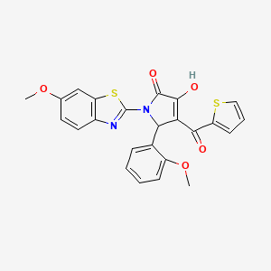 molecular formula C24H18N2O5S2 B12144564 (4E)-4-[hydroxy(thiophen-2-yl)methylidene]-1-(6-methoxy-1,3-benzothiazol-2-yl)-5-(2-methoxyphenyl)pyrrolidine-2,3-dione 