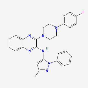 molecular formula C28H26FN7 B12144718 3-[4-(4-fluorophenyl)piperazin-1-yl]-N-(3-methyl-1-phenyl-1H-pyrazol-5-yl)quinoxalin-2-amine 