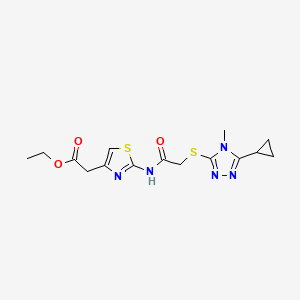 molecular formula C15H19N5O3S2 B1214480 2-[2-[[2-[(5-Cyclopropyl-4-methyl-1,2,4-triazol-3-yl)thio]-1-oxoethyl]amino]-4-thiazolyl]acetic acid ethyl ester 