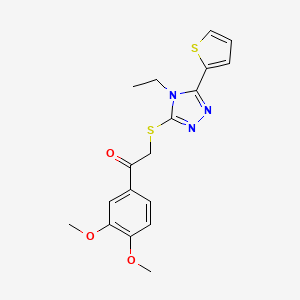 molecular formula C18H19N3O3S2 B12145002 1-(3,4-dimethoxyphenyl)-2-{[4-ethyl-5-(thiophen-2-yl)-4H-1,2,4-triazol-3-yl]sulfanyl}ethan-1-one 