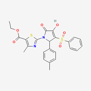 molecular formula C24H22N2O6S2 B12145005 ethyl 2-[3-(benzenesulfonyl)-4-hydroxy-2-(4-methylphenyl)-5-oxo-2,5-dihydro-1H-pyrrol-1-yl]-4-methyl-1,3-thiazole-5-carboxylate 