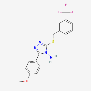 molecular formula C17H15F3N4OS B12145043 3-(4-methoxyphenyl)-5-{[3-(trifluoromethyl)benzyl]sulfanyl}-4H-1,2,4-triazol-4-amine 