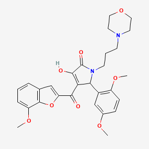 molecular formula C29H32N2O8 B12145047 5-(2,5-Dimethoxyphenyl)-3-hydroxy-4-[(7-methoxybenzo[d]furan-2-yl)carbonyl]-1-(3-morpholin-4-ylpropyl)-3-pyrrolin-2-one 