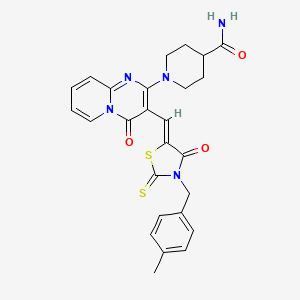 molecular formula C26H25N5O3S2 B12145089 1-(3-{(Z)-[3-(4-methylbenzyl)-4-oxo-2-thioxo-1,3-thiazolidin-5-ylidene]methyl}-4-oxo-4H-pyrido[1,2-a]pyrimidin-2-yl)piperidine-4-carboxamide 