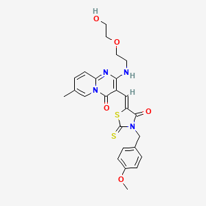 molecular formula C25H26N4O5S2 B12145110 2-{[2-(2-hydroxyethoxy)ethyl]amino}-3-{(Z)-[3-(4-methoxybenzyl)-4-oxo-2-thioxo-1,3-thiazolidin-5-ylidene]methyl}-7-methyl-4H-pyrido[1,2-a]pyrimidin-4-one 