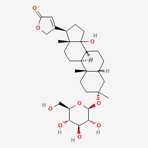 molecular formula C30H46O9 B1214512 3-[(3R,5R,8R,9S,10S,13R,17R)-14-hydroxy-3,10,13-trimethyl-3-[(2S,3R,4S,5S,6R)-3,4,5-trihydroxy-6-(hydroxymethyl)oxan-2-yl]oxy-2,4,5,6,7,8,9,11,12,15,16,17-dodecahydro-1H-cyclopenta[a]phenanthren-17-yl]-2H-furan-5-one CAS No. 62190-59-4