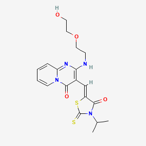 molecular formula C19H22N4O4S2 B12145196 2-{[2-(2-hydroxyethoxy)ethyl]amino}-3-{(Z)-[4-oxo-3-(propan-2-yl)-2-thioxo-1,3-thiazolidin-5-ylidene]methyl}-4H-pyrido[1,2-a]pyrimidin-4-one 