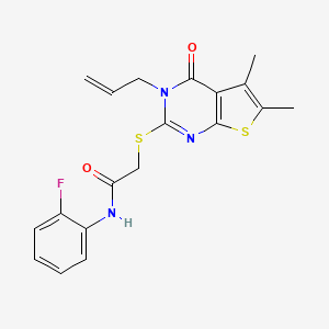 2-{[5,6-dimethyl-4-oxo-3-(prop-2-en-1-yl)-3,4-dihydrothieno[2,3-d]pyrimidin-2-yl]sulfanyl}-N-(2-fluorophenyl)acetamide