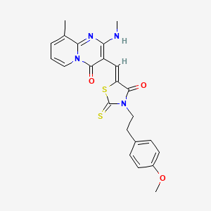 molecular formula C23H22N4O3S2 B12145538 3-[(Z)-{3-[2-(4-methoxyphenyl)ethyl]-4-oxo-2-thioxo-1,3-thiazolidin-5-ylidene}methyl]-9-methyl-2-(methylamino)-4H-pyrido[1,2-a]pyrimidin-4-one 