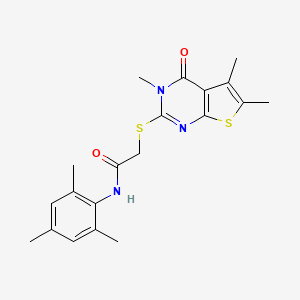 molecular formula C20H23N3O2S2 B12145544 N-mesityl-2-((3,5,6-trimethyl-4-oxo-3,4-dihydrothieno[2,3-d]pyrimidin-2-yl)thio)acetamide 