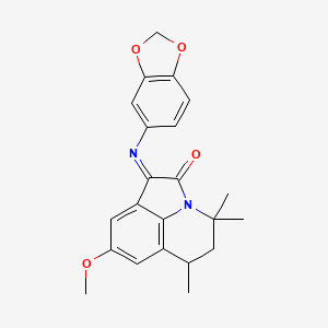 molecular formula C22H22N2O4 B12145838 (1E)-1-(1,3-benzodioxol-5-ylimino)-8-methoxy-4,4,6-trimethyl-5,6-dihydro-4H-pyrrolo[3,2,1-ij]quinolin-2(1H)-one 