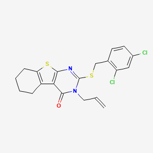 molecular formula C20H18Cl2N2OS2 B12145863 2-[(2,4-dichlorobenzyl)sulfanyl]-3-(prop-2-en-1-yl)-5,6,7,8-tetrahydro[1]benzothieno[2,3-d]pyrimidin-4(3H)-one 