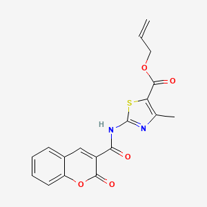 molecular formula C18H14N2O5S B12145915 prop-2-en-1-yl 4-methyl-2-{[(2-oxo-2H-chromen-3-yl)carbonyl]amino}-1,3-thiazole-5-carboxylate 