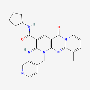 N-cyclopentyl-6-imino-11-methyl-2-oxo-7-[(pyridin-4-yl)methyl]-1,7,9-triazatricyclo[8.4.0.0^{3,8}]tetradeca-3(8),4,9,11,13-pentaene-5-carboxamide