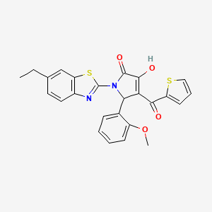 molecular formula C25H20N2O4S2 B12146014 (4E)-1-(6-ethyl-1,3-benzothiazol-2-yl)-4-[hydroxy(thiophen-2-yl)methylidene]-5-(2-methoxyphenyl)pyrrolidine-2,3-dione 