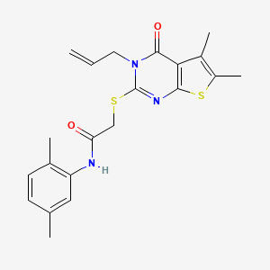 molecular formula C21H23N3O2S2 B12146031 2-(5,6-dimethyl-4-oxo-3-prop-2-enyl(3-hydrothiopheno[2,3-d]pyrimidin-2-ylthio))-N-(2,5-dimethylphenyl)acetamide 