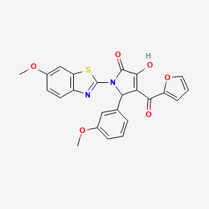 molecular formula C24H18N2O6S B12146035 (4E)-4-[furan-2-yl(hydroxy)methylidene]-1-(6-methoxy-1,3-benzothiazol-2-yl)-5-(3-methoxyphenyl)pyrrolidine-2,3-dione 