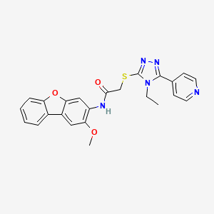 molecular formula C24H21N5O3S B12146124 2-[(4-ethyl-5-pyridin-4-yl-1,2,4-triazol-3-yl)sulfanyl]-N-(2-methoxydibenzofuran-3-yl)acetamide 