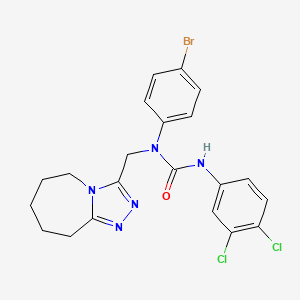 molecular formula C21H20BrCl2N5O B12146202 1-(4-bromophenyl)-3-(3,4-dichlorophenyl)-1-(6,7,8,9-tetrahydro-5H-[1,2,4]triazolo[4,3-a]azepin-3-ylmethyl)urea CAS No. 397291-11-1