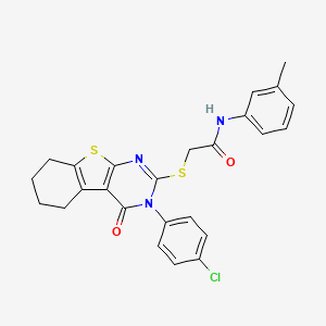 molecular formula C25H22ClN3O2S2 B12146287 2-{[3-(4-chlorophenyl)-4-oxo-3,4,5,6,7,8-hexahydro[1]benzothieno[2,3-d]pyrimidin-2-yl]sulfanyl}-N-(3-methylphenyl)acetamide 