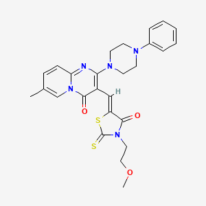 molecular formula C26H27N5O3S2 B12146334 3-{(Z)-[3-(2-methoxyethyl)-4-oxo-2-thioxo-1,3-thiazolidin-5-ylidene]methyl}-7-methyl-2-(4-phenylpiperazin-1-yl)-4H-pyrido[1,2-a]pyrimidin-4-one 