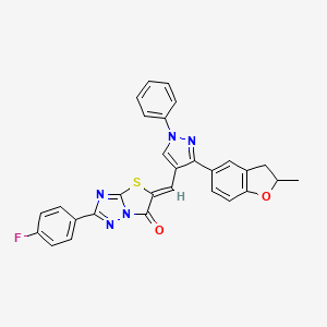 molecular formula C29H20FN5O2S B12146373 (5Z)-2-(4-fluorophenyl)-5-{[3-(2-methyl-2,3-dihydro-1-benzofuran-5-yl)-1-phenyl-1H-pyrazol-4-yl]methylidene}[1,3]thiazolo[3,2-b][1,2,4]triazol-6(5H)-one 