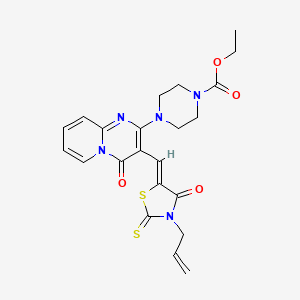 molecular formula C22H23N5O4S2 B12146477 ethyl 4-(4-oxo-3-{(Z)-[4-oxo-3-(prop-2-en-1-yl)-2-thioxo-1,3-thiazolidin-5-ylidene]methyl}-4H-pyrido[1,2-a]pyrimidin-2-yl)piperazine-1-carboxylate 