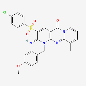 3-[(4-Chlorophenyl)sulfonyl]-2-imino-1-[(4-methoxyphenyl)methyl]-10-methyl-1,6-dihydropyridino[2,3-d]pyridino[1,2-a]pyrimidin-5-one