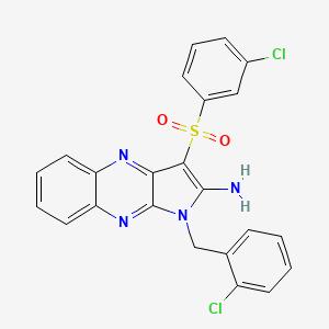 molecular formula C23H16Cl2N4O2S B12146657 1-(2-chlorobenzyl)-3-[(3-chlorophenyl)sulfonyl]-1H-pyrrolo[2,3-b]quinoxalin-2-amine 