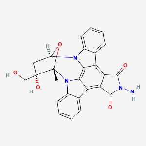 molecular formula C26H20N4O5 B1214677 (9S-(9alpha,10alpha,12alpha))-2-Amino-9,10,11,12-tetrahydro-10-hy droxy-10-(hydroxymethyl)-9-methyl-9,12-epoxy-1H-diindolo(1,2,3-fg:3',2',1'-kl)pyrrolo(3,4-I)(1,6)benzodiazocine-1,3(2H)-dione CAS No. 118777-50-7