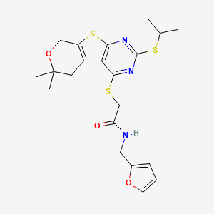 molecular formula C21H25N3O3S3 B1214688 2-[[6,6-dimethyl-2-(propan-2-ylthio)-5,8-dihydropyrano[2,3]thieno[2,4-b]pyrimidin-4-yl]thio]-N-(2-furanylmethyl)acetamide 