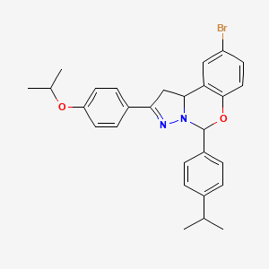 molecular formula C28H29BrN2O2 B12146887 9-Bromo-2-[4-(propan-2-yloxy)phenyl]-5-[4-(propan-2-yl)phenyl]-1,10b-dihydropyrazolo[1,5-c][1,3]benzoxazine 