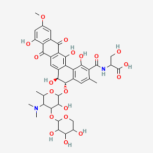 molecular formula C41H46N2O19 B1214693 2-[[(5S,6S)-5-[5-(dimethylamino)-3-hydroxy-6-methyl-4-(3,4,5-trihydroxytetrahydropyran-2-yl)oxy-tetrahydropyran-2-yl]oxy-1,6,9,14-tetrahydroxy-11-methoxy-3-methyl-8,13-dioxo-5,6-dihydrobenzo[a]tetracene-2-carbonyl]amino]-3-hydroxy-propanoic acid 