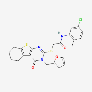 molecular formula C24H22ClN3O3S2 B12146986 N-(5-chloro-2-methylphenyl)-2-[3-(2-furylmethyl)-4-oxo(3,5,6,7,8-pentahydroben zo[b]thiopheno[2,3-d]pyrimidin-2-ylthio)]acetamide 