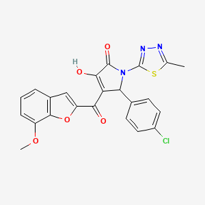 molecular formula C23H16ClN3O5S B12147030 5-(4-chlorophenyl)-3-hydroxy-4-(7-methoxy-1-benzofuran-2-carbonyl)-1-(5-methyl-1,3,4-thiadiazol-2-yl)-2,5-dihydro-1H-pyrrol-2-one 