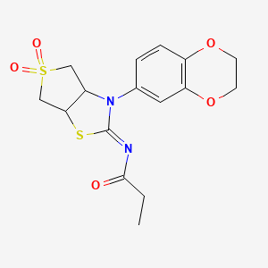 N-[(2E)-3-(2,3-dihydro-1,4-benzodioxin-6-yl)-5,5-dioxidotetrahydrothieno[3,4-d][1,3]thiazol-2(3H)-ylidene]propanamide