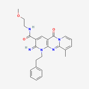 molecular formula C24H25N5O3 B12147281 [2-imino-10-methyl-5-oxo-1-(2-phenylethyl)(1,6-dihydropyridino[2,3-d]pyridino[1,2-a]pyrimidin-3-yl)]-N-(2-methoxyethyl)carboxamide 