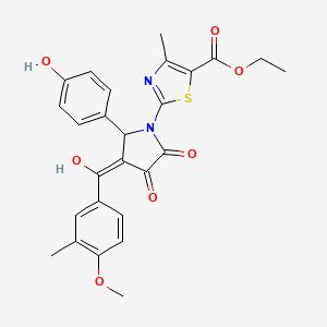 molecular formula C26H24N2O7S B12147308 ethyl 2-[(3E)-3-[hydroxy(4-methoxy-3-methylphenyl)methylidene]-2-(4-hydroxyphenyl)-4,5-dioxopyrrolidin-1-yl]-4-methyl-1,3-thiazole-5-carboxylate 