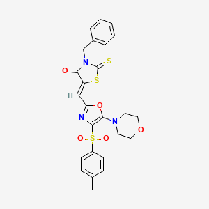 molecular formula C25H23N3O5S3 B12147340 (5Z)-3-benzyl-5-({4-[(4-methylphenyl)sulfonyl]-5-(morpholin-4-yl)-1,3-oxazol-2-yl}methylidene)-2-thioxo-1,3-thiazolidin-4-one 