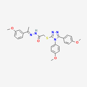 molecular formula C27H27N5O4S B12147397 2-{[4,5-bis(4-methoxyphenyl)-4H-1,2,4-triazol-3-yl]sulfanyl}-N'-[(1E)-1-(3-methoxyphenyl)ethylidene]acetohydrazide 