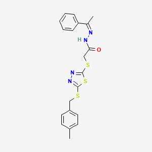 molecular formula C20H20N4OS3 B12147399 2-({5-[(4-methylbenzyl)sulfanyl]-1,3,4-thiadiazol-2-yl}sulfanyl)-N'-[(1Z)-1-phenylethylidene]acetohydrazide 