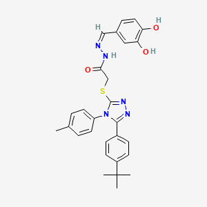 molecular formula C28H29N5O3S B12147417 2-{[5-(4-tert-butylphenyl)-4-(4-methylphenyl)-4H-1,2,4-triazol-3-yl]sulfanyl}-N'-[(Z)-(3,4-dihydroxyphenyl)methylidene]acetohydrazide 