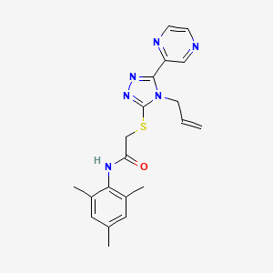 molecular formula C20H22N6OS B12147426 2-{[4-(prop-2-en-1-yl)-5-(pyrazin-2-yl)-4H-1,2,4-triazol-3-yl]sulfanyl}-N-(2,4,6-trimethylphenyl)acetamide 