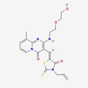 molecular formula C20H22N4O4S2 B12147595 2-{[2-(2-hydroxyethoxy)ethyl]amino}-9-methyl-3-{(Z)-[4-oxo-3-(prop-2-en-1-yl)-2-thioxo-1,3-thiazolidin-5-ylidene]methyl}-4H-pyrido[1,2-a]pyrimidin-4-one 