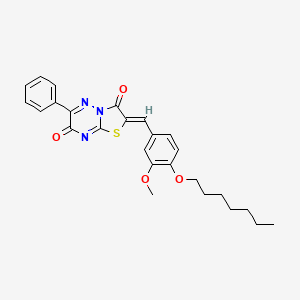 molecular formula C26H27N3O4S B12147600 (2Z)-2-[4-(heptyloxy)-3-methoxybenzylidene]-6-phenyl-7H-[1,3]thiazolo[3,2-b][1,2,4]triazine-3,7(2H)-dione 